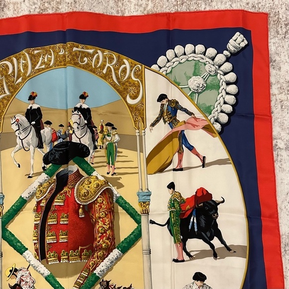 Hermes Silk Scarf PLAZA DE TOROS Foulard Carre HUBERT DE WATRIGANT 35x35” - Picture 5 of 9